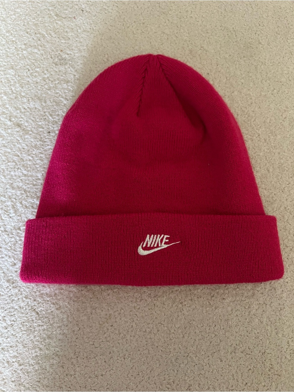 Nike Hot Pink Knit Beanie with White Logo